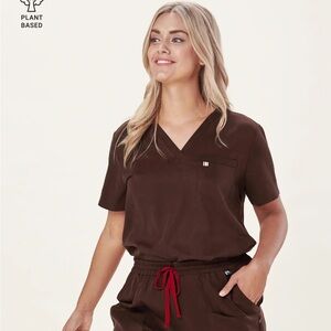 Brown V-Neck Scrub Top
